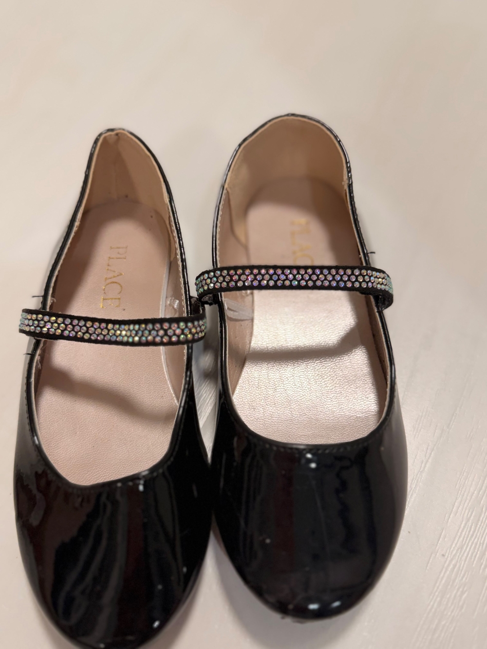 The Children's Place Black Patent Mary Jane Flats with Rhinestone Strap